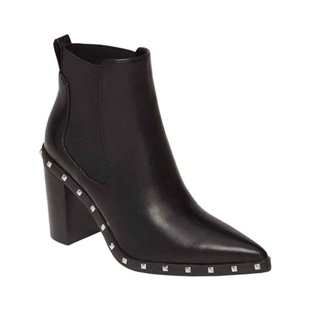 CHARLES Womens Black Goring Studded Dodger Pointed Toe Block Heel Booties 9 M